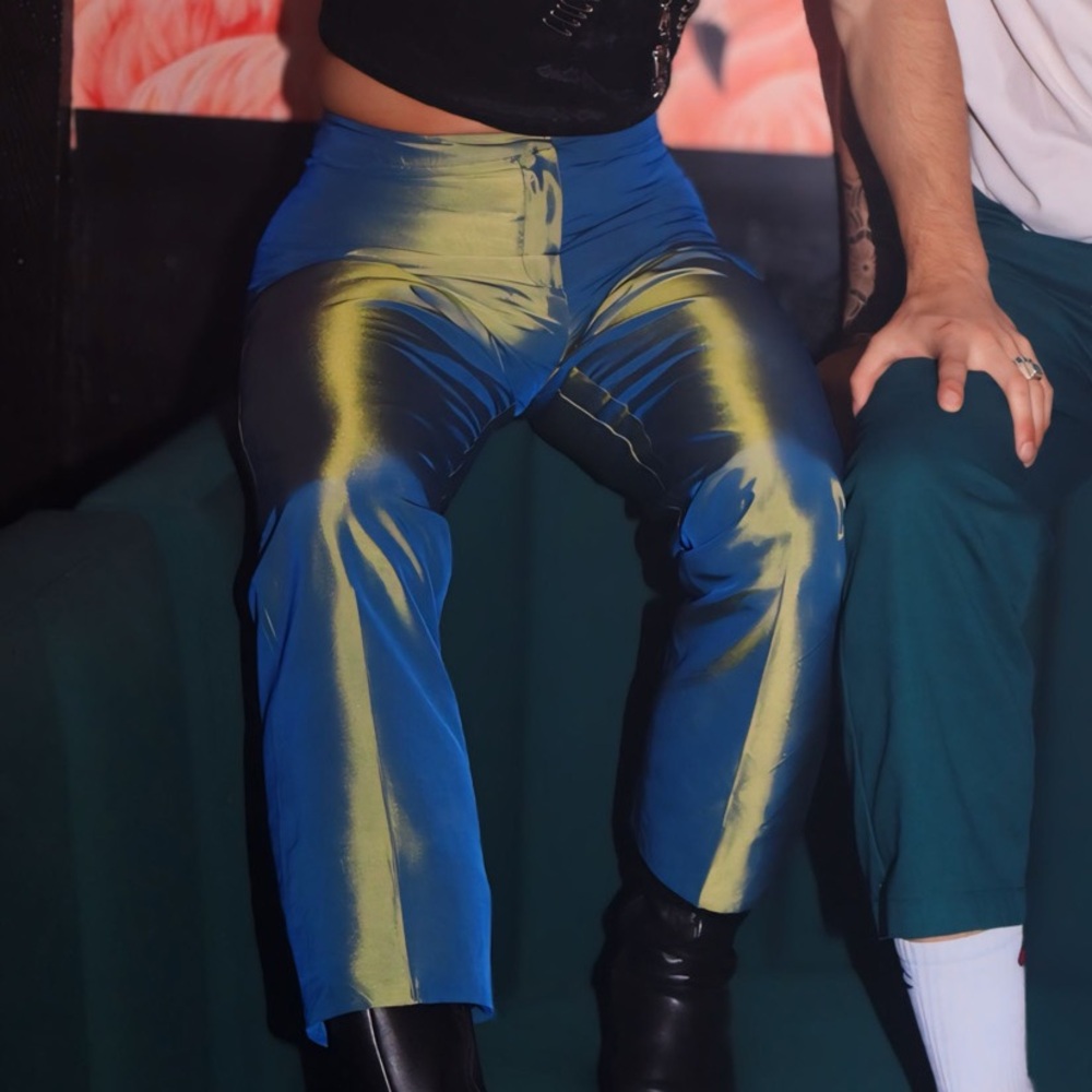 Blue and green nicole Miller metallic pants